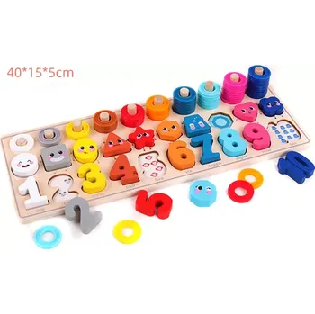 Dřevěná hračka Dřevěná montessori skládačka 4v1 – učení počítání