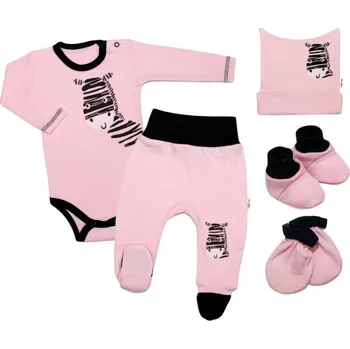 Kojenecká souprava Baby Nellys 5-ti dílná soupravička do porodnice Zebra - růžová | Velikost koj. oblečení: 56 (1-2m)