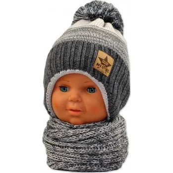 Baby Nellys Zimní čepička s komínkem - sv. šedá/grafit | Velikost koj. oblečení: 92/98