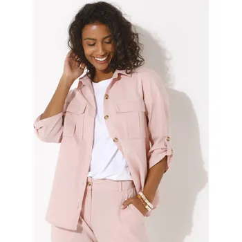 Dámská košile Košile s 3/4 rukávy na ohrnutí, plátno z bavlny a lnu šedorůžová 50