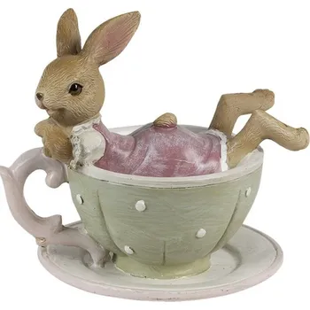 Velikonoční dekorace Dekorace králičí slečna v šedozeleném šálku 9 cm