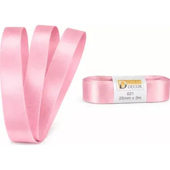 Stuha Stuha saténová světle růžová - skládaná 25mm x 3m (6,30Kč/m) (Světle růžová saténová stuha, skládaná, oboustranný satén)