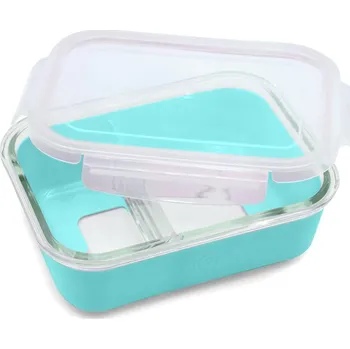 Svačinový box Skleněná nádoba na oběd se silikonovým pouzdrem 740 ml - modrá