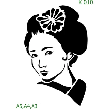 Plastová šablona pro malování - Portréty, postavy - Portrét gejši (K010) - A4 , Lepící fólie