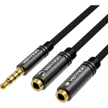 Audio kabel Audio kabel Vention Fabric Braided 3.5mm Male to 2x 3.5mm Female Stereo Splitter Cable 0.3m Black Metal Type