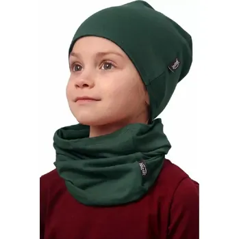 Čepice Dětská čepice Jožánek bavlněná, oboustranná + nákrčník - lahvově zelená