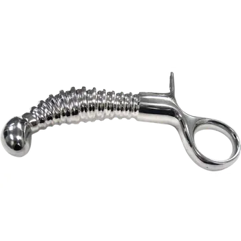 Anální kolík ROUGE Stainless Steel Anal Ribbed with Handle Plug