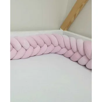 Velurový mantinel do postýlky - rybí cop - pudrově růžový (120-400 cm) 140cm