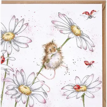 Přání 15 x 15 cm "Oops a Daisy" Wrendale Designs - myška v kopretině