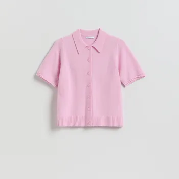 Dámský svetr Reserved - Vlněný polo svetr - pastelově růžová - 245HI-03X - 245HI-03X-XL