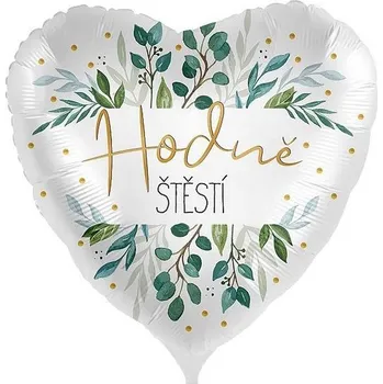Party dekorace Balónek fóliový Srdce Hodně štěstí Listy 43cm