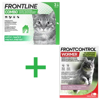 Antiparazitikum pro kočku Frontline Combo spot-on pro kočky a fretky 0,5 ml 3 pipety + Frontcontrol Wormer 230/20mg (4 kg) pro kočky 2 tablety