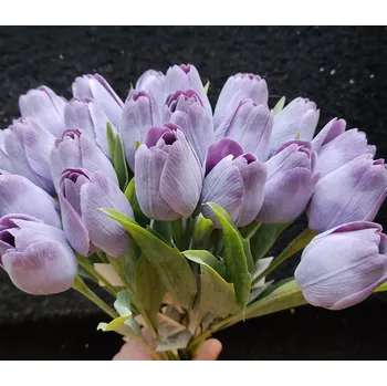 umělá květina Tulipán s listem Deep Purple, 43 cm - dekorace