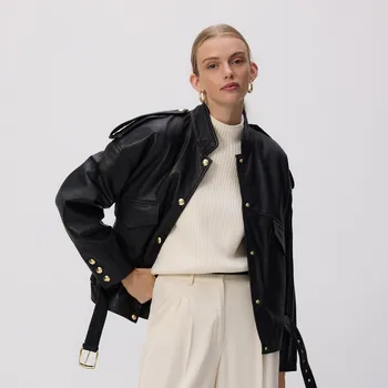 Dámský kabát Reserved - Bunda z ovčí kůže - černý - 231JW-99X - 231JW-99X-XS