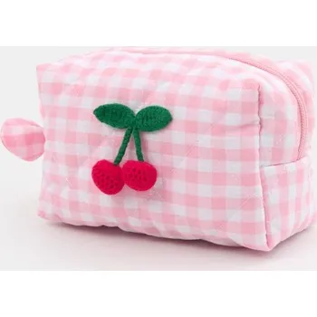 Kosmetická taška Sinsay - Prošívaná kosmetická taštička v kostce s výšivkou třešní - pastelová růžová - 135DZ-03X - 135DZ-03X-ONE