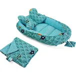 Baby Nellys Sada komplet - oboustranné hnízdečko, kokon minky 60x90cm- lesík - tyrkys