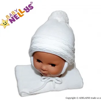 Kojenecký body Baby Nellys Zimní čepička s šálou - s imitací volánku - bílá | Velikost koj. oblečení: 62/74