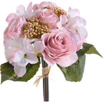 umělá květina Kytice růží a hortenzií - růžová bílá