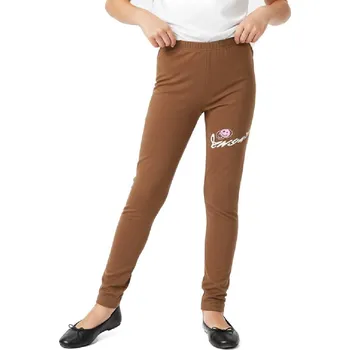 Dívčí legíny KUGO DÍVČÍ LEGÍNY BAVLNĚNÉ PRUŽNÉ SMAJLÍK Barva: Hnědá, Velikost: 164