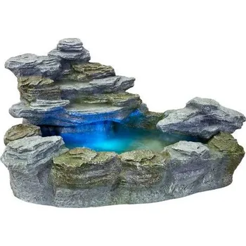 Zahradní dekorace Dekorativní fontána / kašna s tekoucí vodou, osvětlená, kamenný vzhled