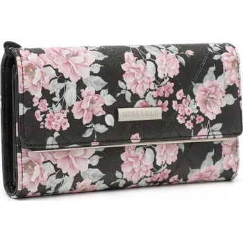 Peněženka Miss Lulu dámská peněženka s potiskem květin - černá LP2353F