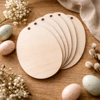 Velikonoční dekorace Dřevěné vajíčka na zavěšení (6 Ks)