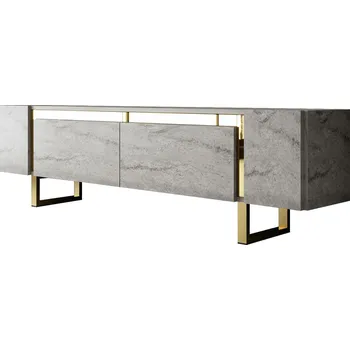 Televizní stolek Skye Decor, Yildiz - Travertin, zlatá barva, stojan na TV, travertin, dřevotřísková deska s melaminovým povrchem, 100 %, 180 x 50 x 30 cm | 618BLY1271