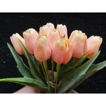 umělá květina Tulipán s listem Peach, 43 cm - dekorace