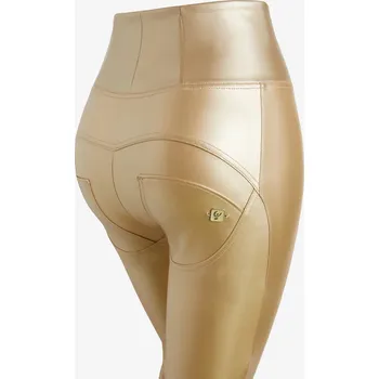 Dámské kalhoty Freddy kalhoty WR.UP&nbsp;® ve zlatavé barvě, koženkové, vysoký pas, superskinny střih Možnosti velikostí: L
