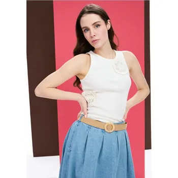 Oblečení a móda Sinsay - Bavlněné tričko s 3D aplikací - krémová - 611HA-01X - 611HA-01X-XL