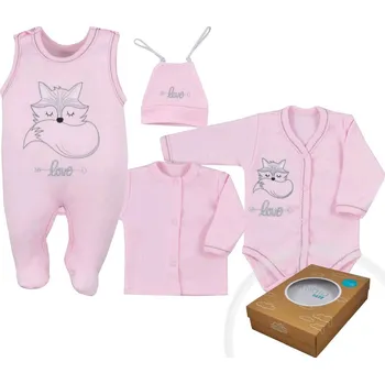 Kojenecká souprava KOALA 4-dílná kojenecká souprava Koala Fox Love růžová | Velikost: 50