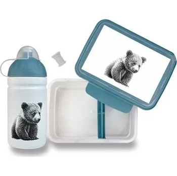 Svačinový box Set Zdravá lahev 0,5 l a Zdravá sváča - Medvěd Kuba