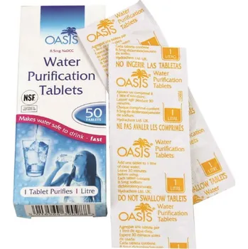 Filtrace vody Tablety na čištění vody OASIS 10ks (OASIS - tablety, určené k přípravě mikrobiálně nezávadné vody v lahvích, verze dodávaná armádám NATO.)