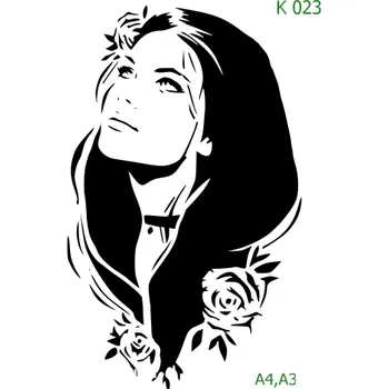 Plastová šablona pro malování - Portréty, postavy - Žena s růží (K023) - A4 , Lepící fólie