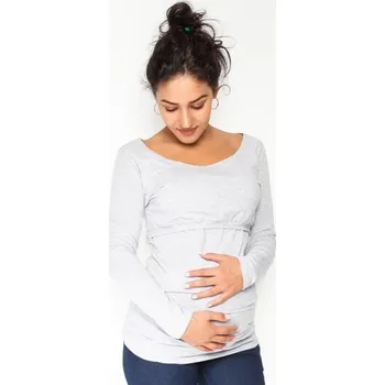 Be MaaMaa Těhotenské, kojící triko/halenka dlouhý rukáv Siena - sv. šedé | Velikosti těh. moda: L (40)