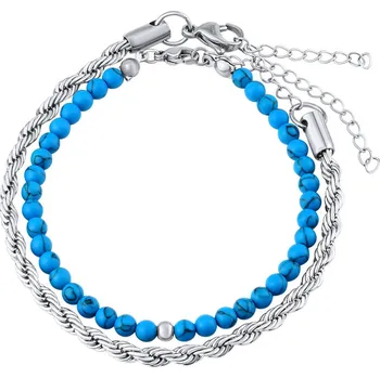 Náramek Set náramků Sirocco z chirurgické oceli s modrým tyrkysem KMM207141BS
