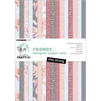 Volný čas Blok vzorovaných papírů Studio Light "Stay Strong", A5, 24 l. - Květiny a písmo