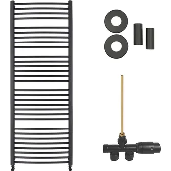 Radiátor CERANO - Koupelnový radiátorový set Stefano - ústřední vytápění - boční jednobodové připojení - 677W - černá matná - 1210x650 mm