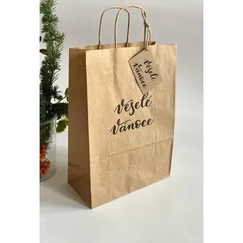Dárková taška Be Nice Dárková taška přírodní - Veselé Vánoce (velká)