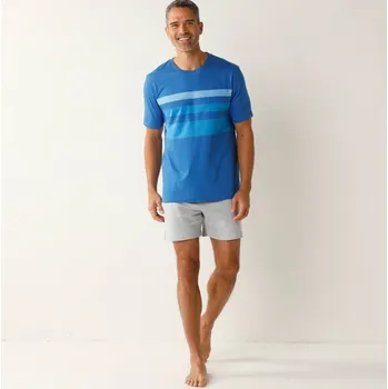 Pánské oblečení Pyžamo se šortkami a středovými pruhy modrá/šedá 87/96