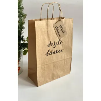 Dárková taška Be Nice Dárková taška přírodní - Veselé Vánoce