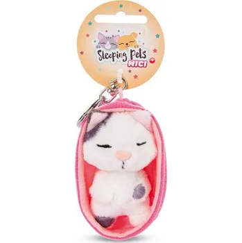 Peněženka NICI klíčenka Spící kočička 8cm flekatá, košík růžový
