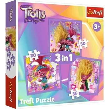 Dětské zboží Puzzle Trollové 3: Seznamte se s Trollíky 3v1 (20,36,50 dílků)