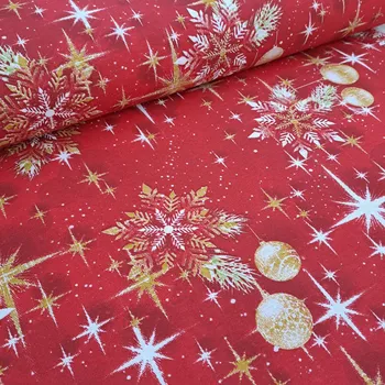 Pro útulný domov dekorační látka vánoční OZDOBY A HVĚZDY ZLATÉ