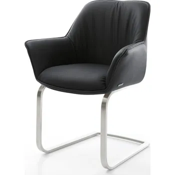 Jídelní židle DELIFE Jídelní židle Keila-Flex s područkami pravá kůže černá jídelní židle plochá nerezová ocel