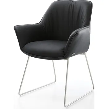 Jídelní židle DELIFE Jídelní židle Keila-Flex s područkami pravá kůže černá tenká podnož nerezová ocel