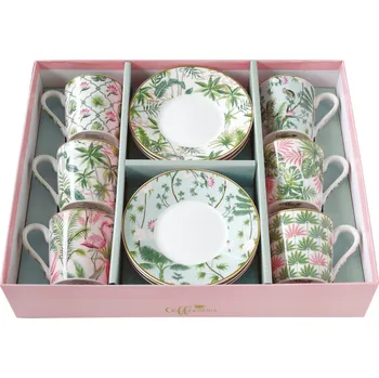 Porcelánové šálky a podšálky na kávu Wild Tropical