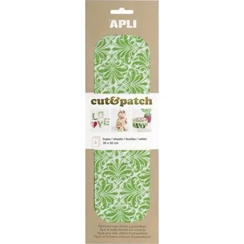 APLI Cut&Patch papír 30 x 50 cm - Zeleno-bílý motiv 3 ks
