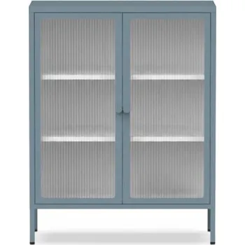 Komoda Skříňka se skleněnými dvířky CB10-VG-GB, šedo/modrá - A FLEXISPOT