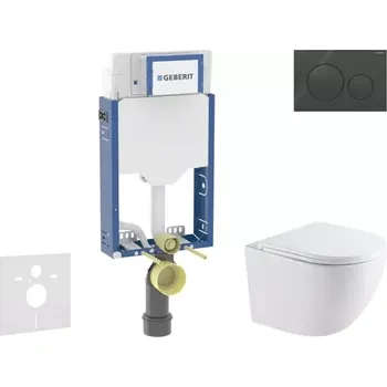 WC sada Geberit Kombifix - Set předstěnové instalace, klozetu Oudee a sedátka softclose, tlačítko Sigma20, černá lesk/černá mat SANI15CA5148